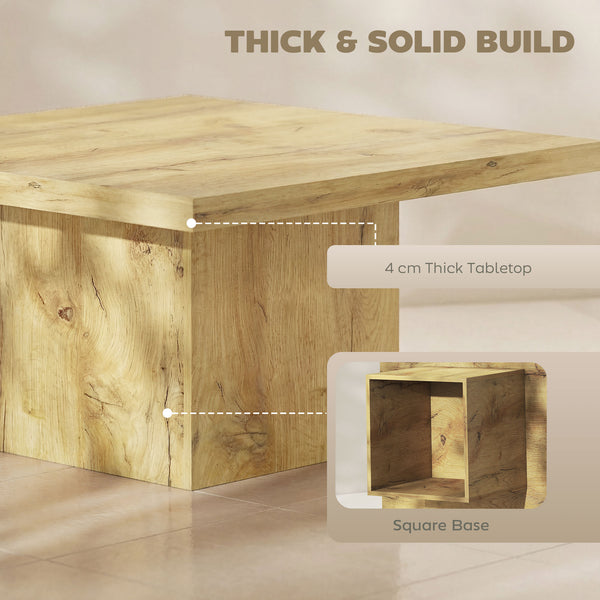 Square coffee table with 4 cm thick top, natural wood