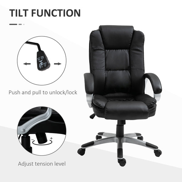 High-back office chair in PU leather with padded armrests