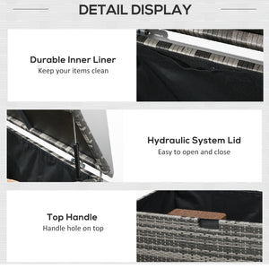 113 Gallon Outdoor Storage Box, Indoor Rattan Patio Box, Gray