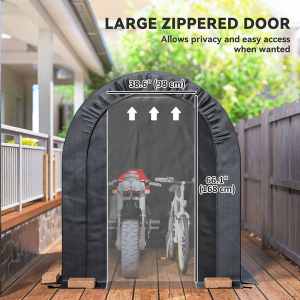 Heavy-duty and portable 5 x 8 galvanized steel motorcycle shelter, black