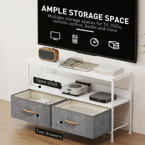 White and charcoal grey TV stand for televisions up to 47 inches with 2 drawers