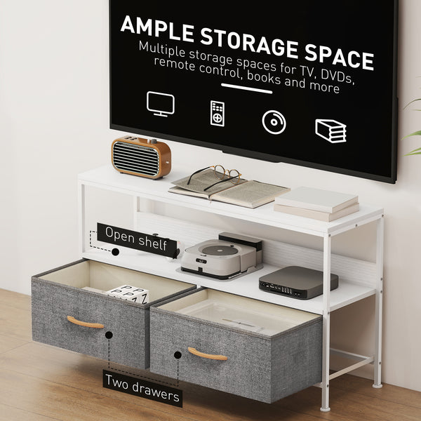 White and charcoal grey TV stand for televisions up to 47 inches with 2 drawers