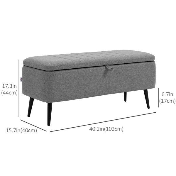 Linen Upholstered Storage Pouf with Steel Legs, Grey