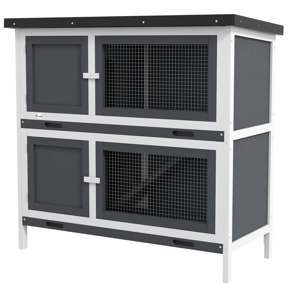 Wooden hutch with 2 large main compartments, grey