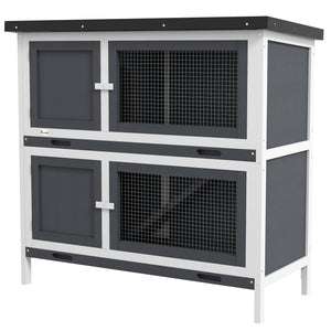 Wooden hutch with 2 large main compartments, grey