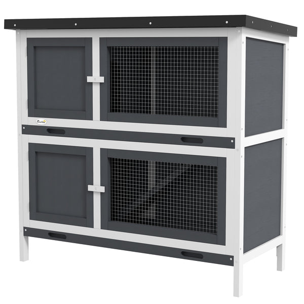 Wooden hutch with 2 large main compartments, grey