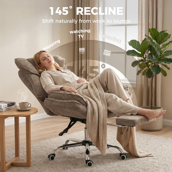 Reclining office chair with footrest, brown