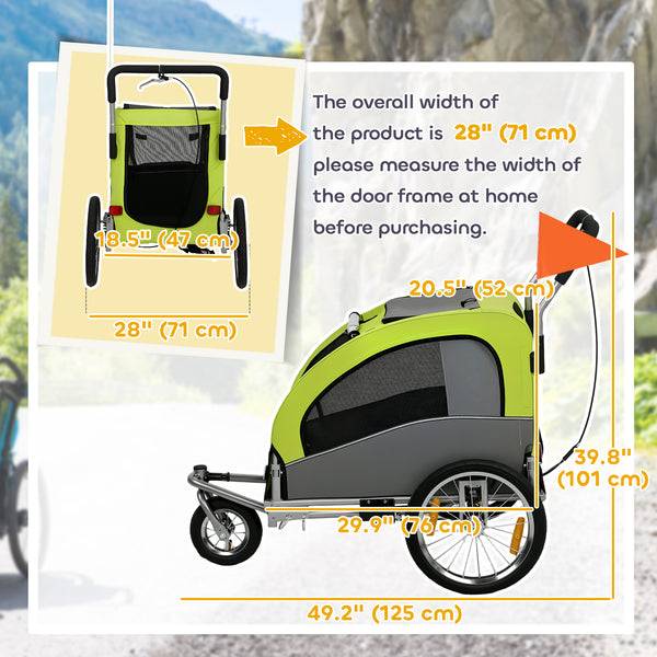 2-in-1 Dog Bike Trailer, Foldable Stroller and Trailer with Suspension, Universal Bike Hitch, Green