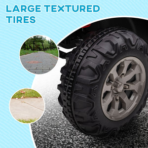 12V car with electric bucket, two seats, shovel, remote control, spring suspension, horn, music, black