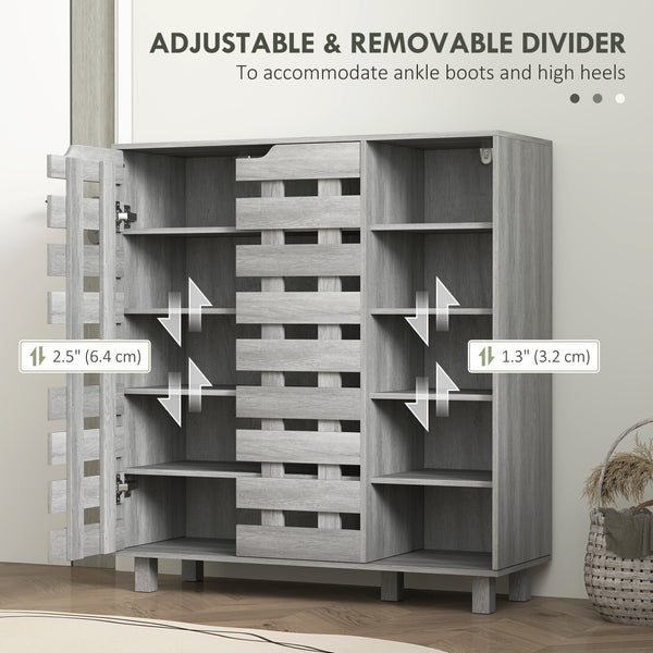 21 Pair Shoe Cabinet with 5 Tier Double Door Cabinet, Light Grey