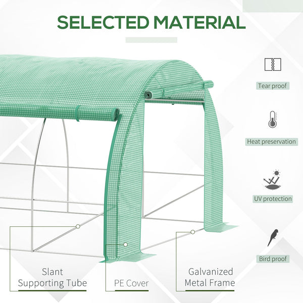 Large tunnel greenhouse with zipped door and 12 roll-up windows