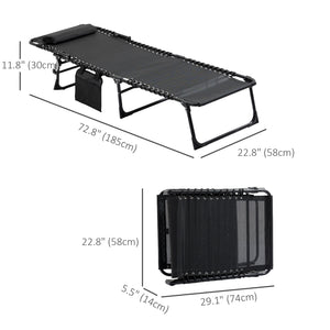 Folding chaise lounge with adjustable backrest and removable cushion, black 