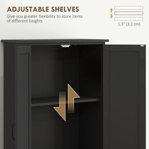 Tall black storage cabinet with 4 doors and adjustable shelves