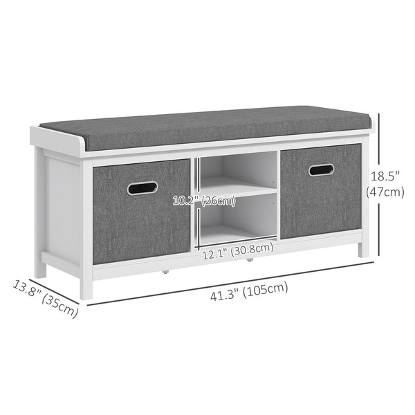 Shoe storage bench with seat and drawers, white
