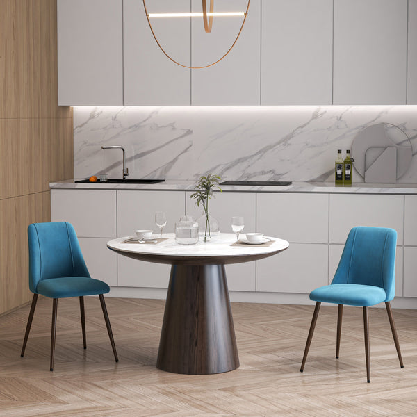 Set of 4 upholstered velvet dining chairs, blue