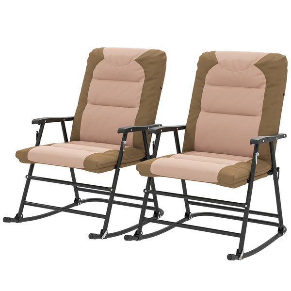 Set of 2 folding upholstered rocking chairs with armrests, light brown