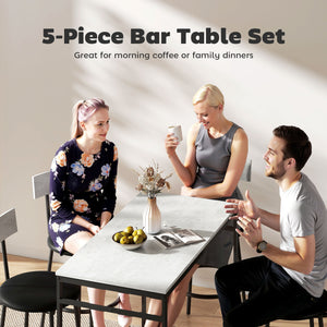 5-piece bar table set for 4 people with footrest and steel frame for the kitchen, cement grey