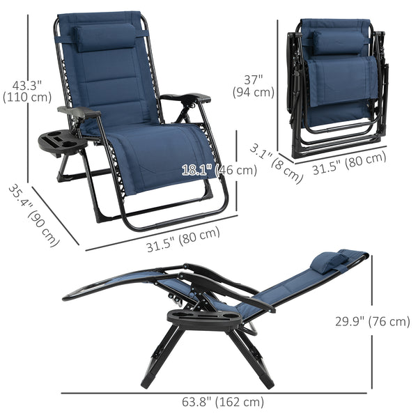 Zero Gravity Lounger Chair, Padded Folding Reclining Patio Chair with Cup Holder, Detachable Headrest, Extra Wide Seat, 400 LBS Capacity for Pool, Camping, Blue