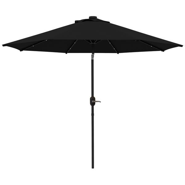 9ft Outdoor Solar Patio Umbrella, 24 LEDs, Tilting Roof, Black