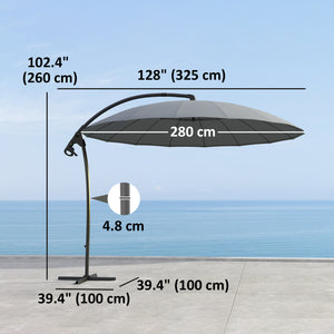 2.7m Cantilever Umbrella with 16 Fiberglass Ribs, Offset Hanging Umbrella, Patio Umbrella with Crank and Cross Base, Grey