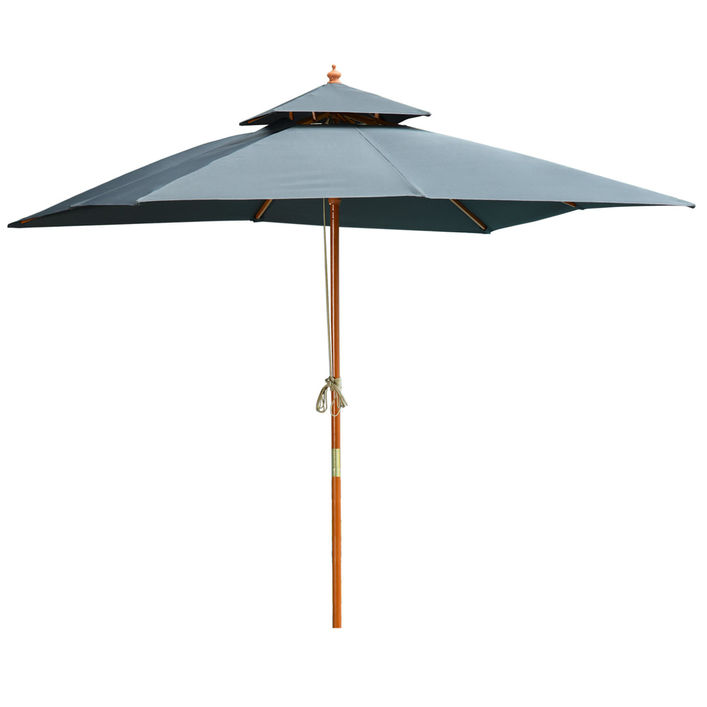 10x10 ft Garden Parasol, Square Wooden, with 2 Pulleys, Pagoda Style, Grey