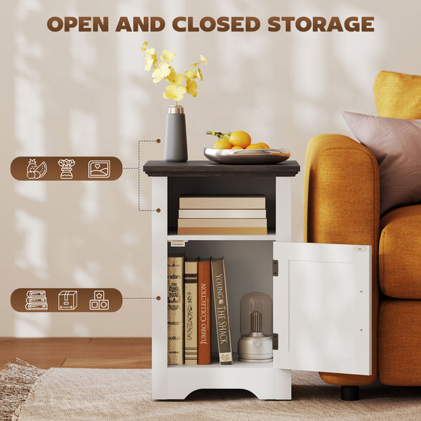 Set of 2 side tables with storage and barn-style doors – White