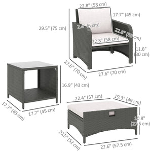 5 Piece Rattan Furniture Set with Two-Tier Coffee Table and Ottomans, Grey and Cream White
