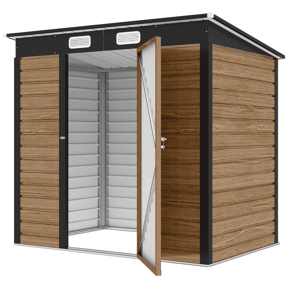 Galvanized metal garden shed with double doors and 2 vents, teak
