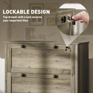 2-drawer filing cabinet, lockable with adjustable hanging bar for A4 documents, weathered grey oak