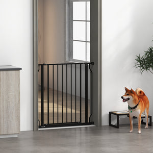Pet barrier with door and double locking system, black