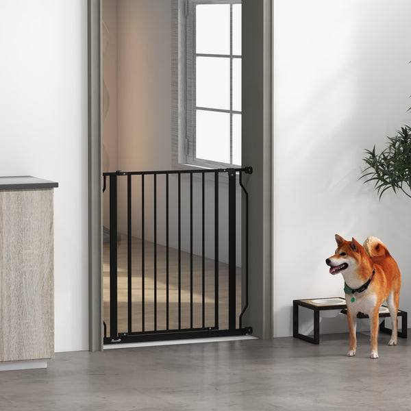 Pet barrier with door and double locking system, black
