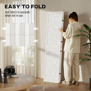 6-panel folding screen, 1.70 m, lightweight, geometric pattern, white