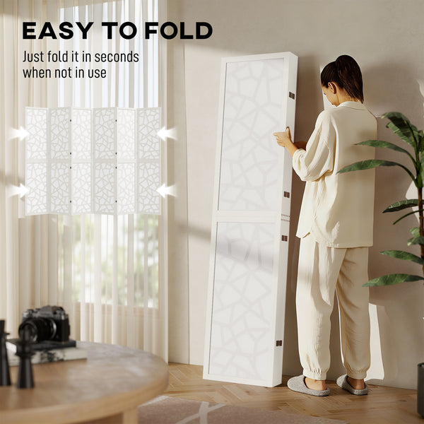 6-panel folding screen, 1.70 m, lightweight, geometric pattern, white