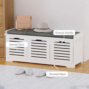 Padded storage bench with cushion and 3 drawers, white