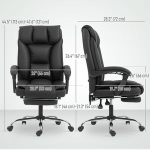 Ergonomic leather office chair with footrest, reclining and swiveling, black