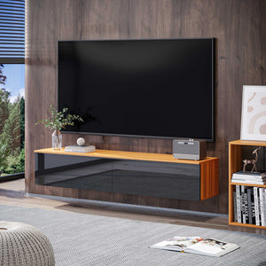 Floating TV Stand for TVs up to 70 inches with Storage, Brown and Black