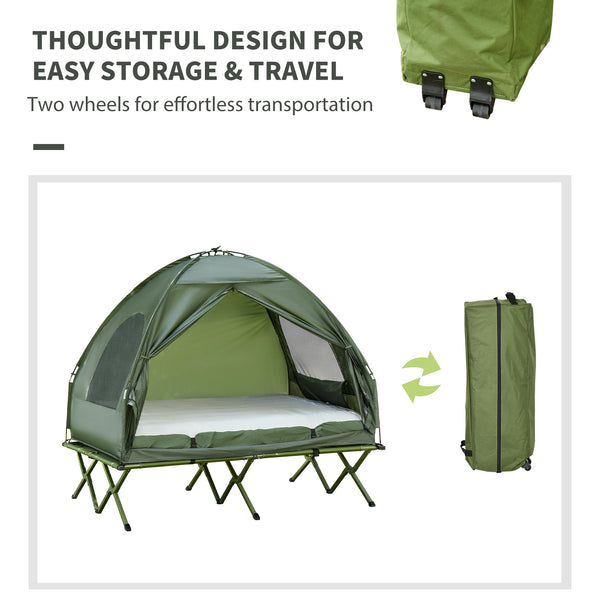 Foldable Portable Camping Tent Air Mattress with Carry Bag and Pump Backpacking Shelter Sleeping Bed Dark Green