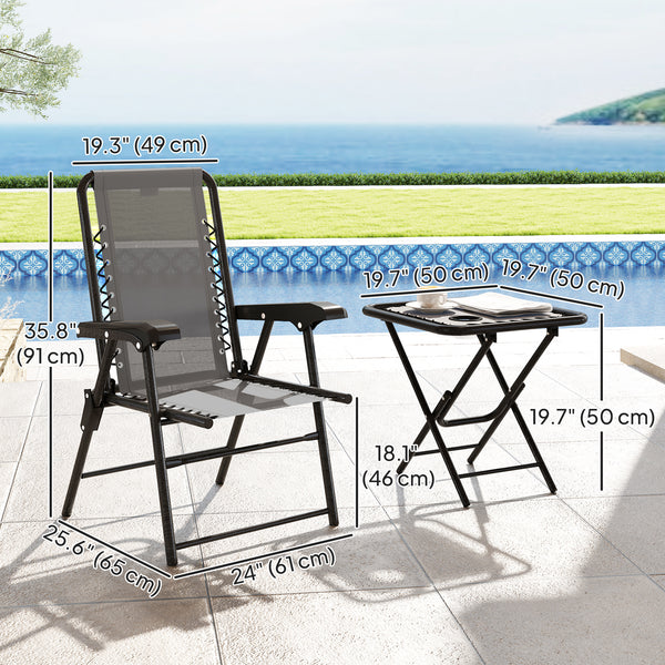 Outdoor folding metal table and chairs set with cup holders