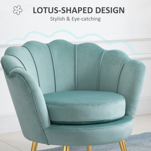 Lotus accent chair in velvet fabric with gold metal legs, green