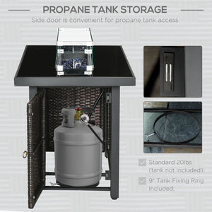 Propane Fire Pit Table 43" Outdoor Fire Table, 50,000 BTU Pulse-Ignition Wicker Firepit Furniture with Glass Wind Guard, Blue Glass Rock, CSA Certification, Coffee