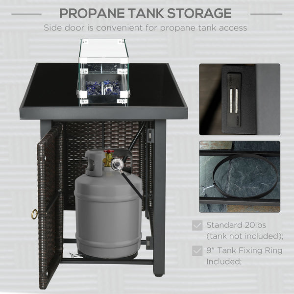 Propane Fire Pit Table 43" Outdoor Fire Table, 50,000 BTU Pulse-Ignition Wicker Firepit Furniture with Glass Wind Guard, Blue Glass Rock, CSA Certification, Coffee