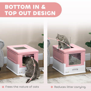 Enclosed litter box with scoop and tray, pink