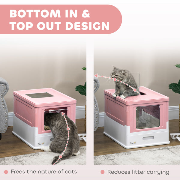 Enclosed litter box with scoop and tray, pink