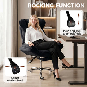 Reclining office chair with footrest, black