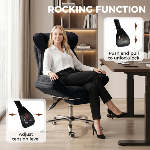 Reclining office chair with footrest, black