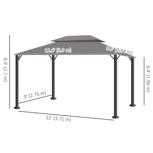 13' x 10' Patio Gazebo Canopy with 2-Tier Polyester Roof, Vented Mesh Sidewall & Strong Aluminum Frame, Light Grey