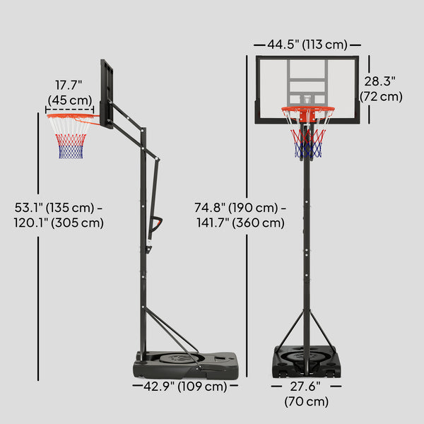 1.3-3m Portable Basketball Hoop with Wheels