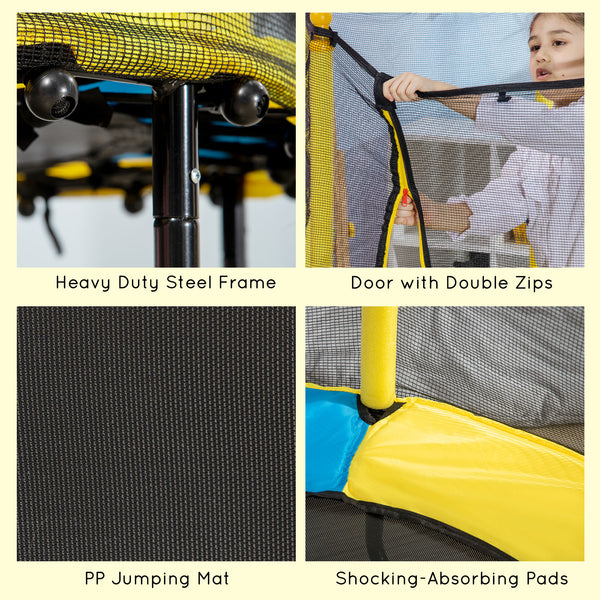 1.4m Kids Trampoline with Safety Enclosure Net for Indoor and Outdoor Use, Yellow