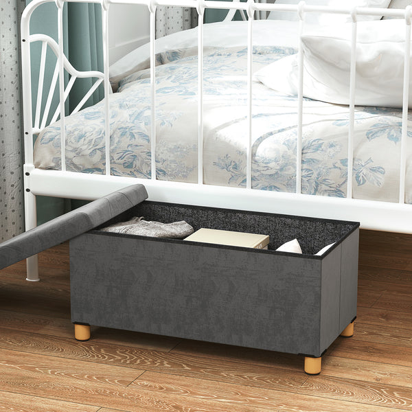 Velvet Upholstered Storage Bench with Wooden Legs, Grey