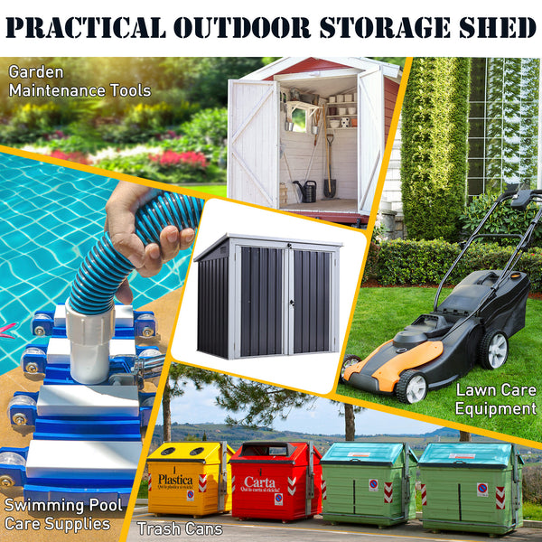Garden bin shed with lockable doors and lid, black